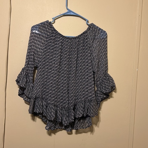 Lucky Brand Black and White Ruffled 3/4 Sleeve Blouse - Picture 2 of 5